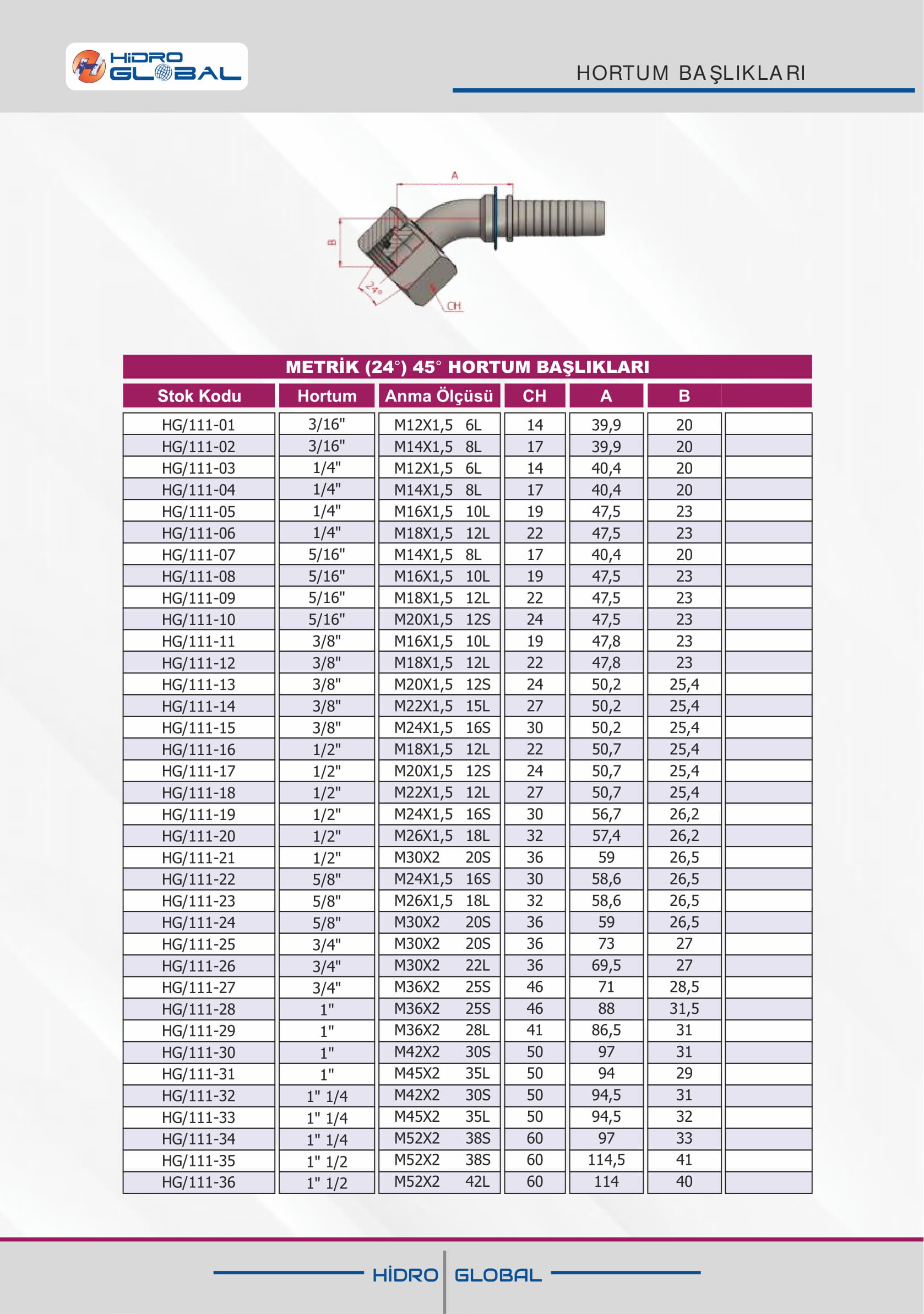 METRİK 24 45 HORTUM BAŞLIKLARI